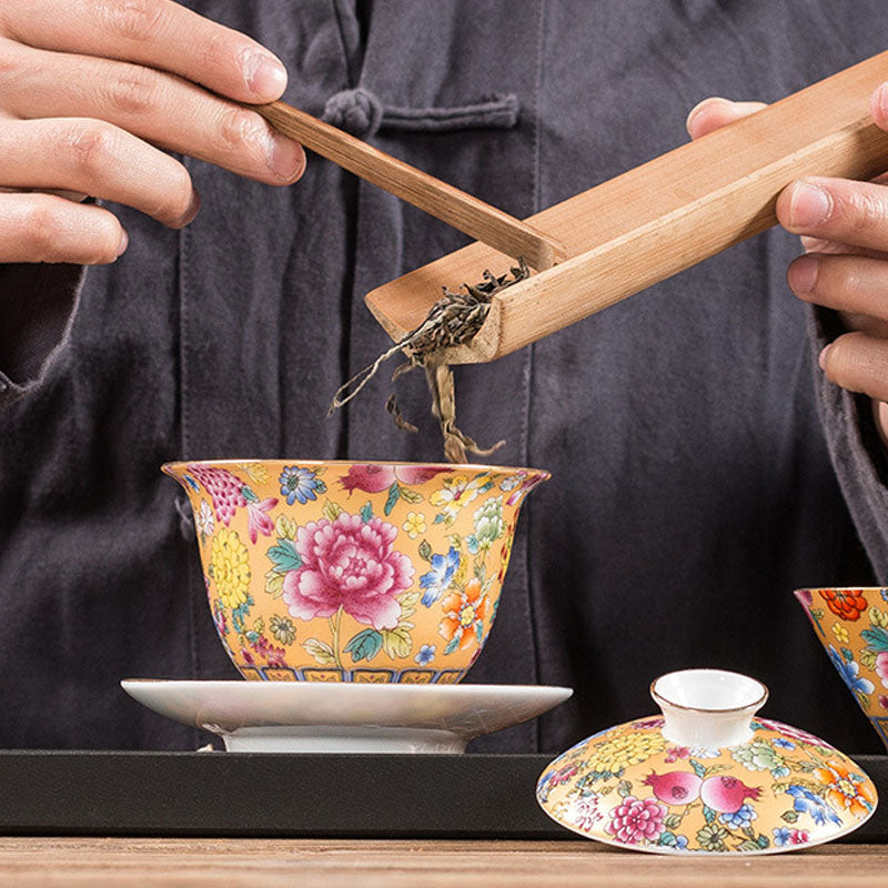 Tasse à thé Gaiwan Sancai en céramique pivoine 9,5 cm Méditation