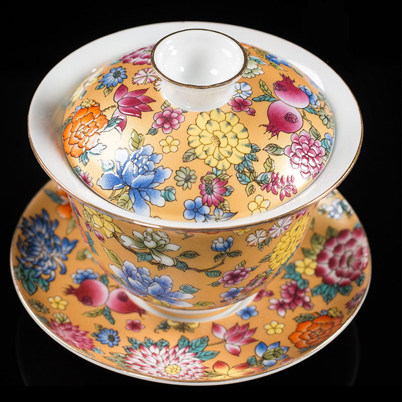 Tasse à thé Gaiwan Sancai en céramique pivoine 9,5 cm Méditation