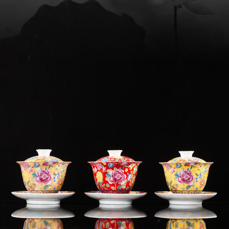 Tasse à thé Gaiwan Sancai en céramique pivoine 9,5 cm Méditation