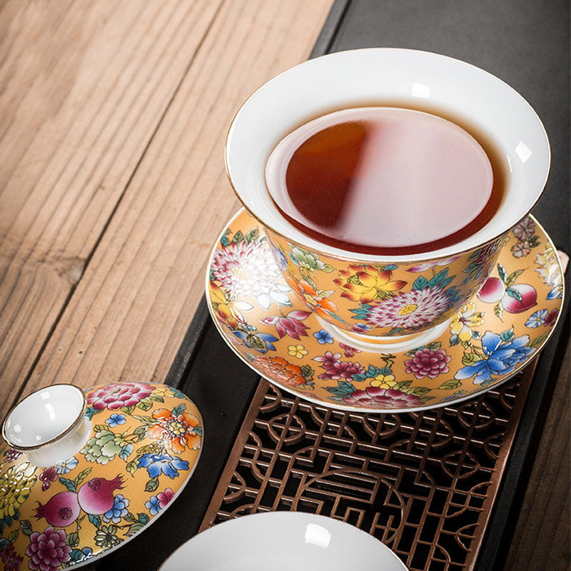 Tasse à thé Gaiwan Sancai en céramique pivoine 9,5 cm Méditation