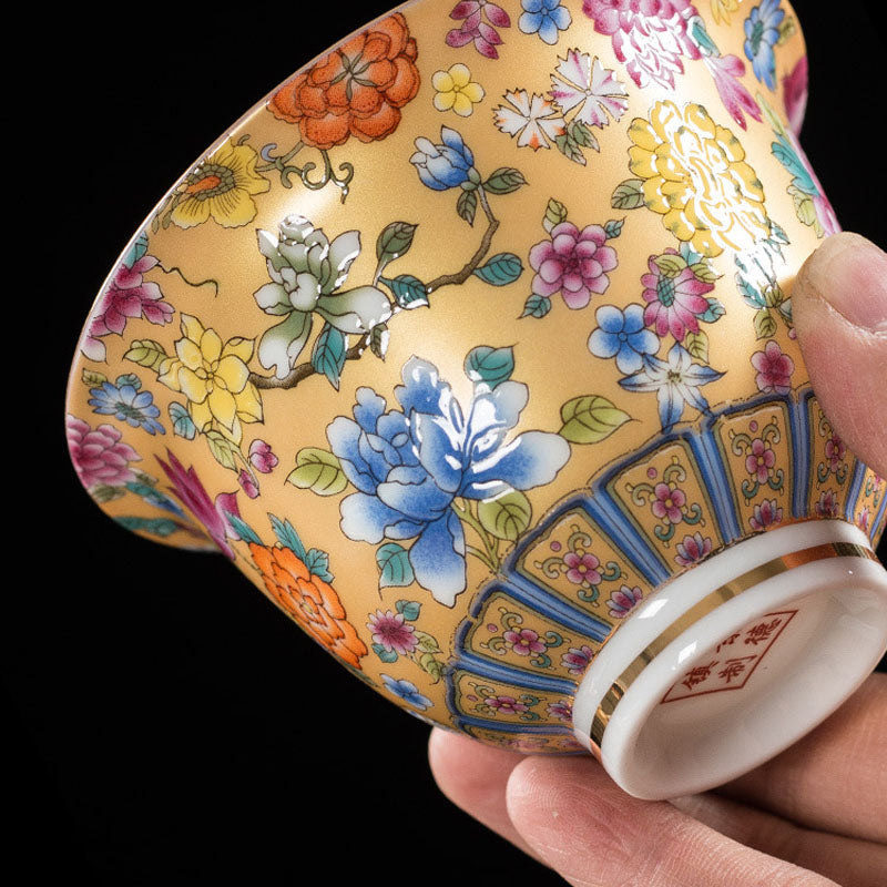 Tasse à thé Gaiwan Sancai en céramique pivoine 9,5 cm Méditation