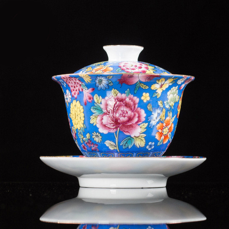 Tasse à thé Gaiwan Sancai en céramique pivoine 9,5 cm Méditation