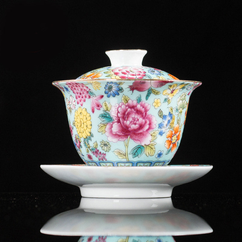 Tasse à thé Gaiwan Sancai en céramique pivoine 9,5 cm Méditation