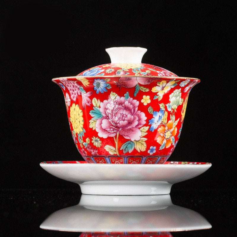 Tasse à thé Gaiwan Sancai en céramique pivoine 9,5 cm Méditation