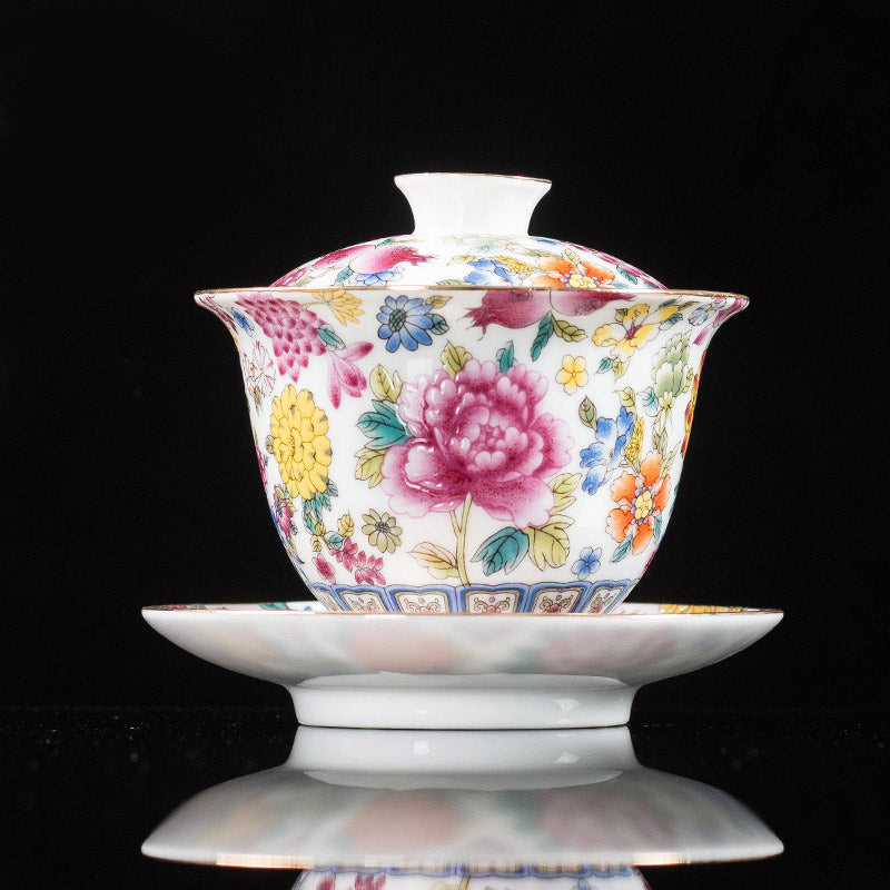 Tasse à thé Gaiwan Sancai en céramique pivoine 9,5 cm Méditation