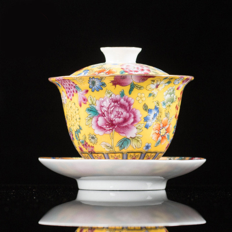 Tasse à thé Gaiwan Sancai en céramique pivoine 9,5 cm Méditation