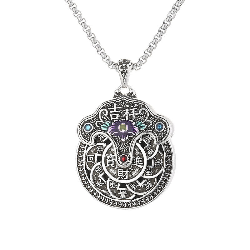 Collier spirituel en cuivre avec fleur de pivoine pour la richesse et la guérison