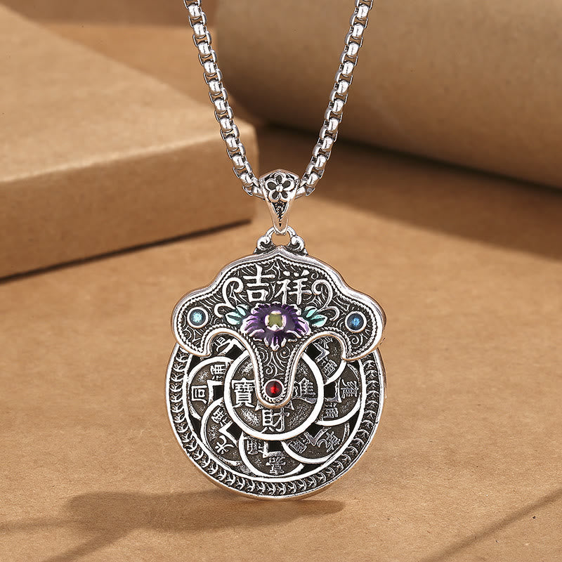 Collier spirituel en cuivre avec fleur de pivoine pour la richesse et la guérison