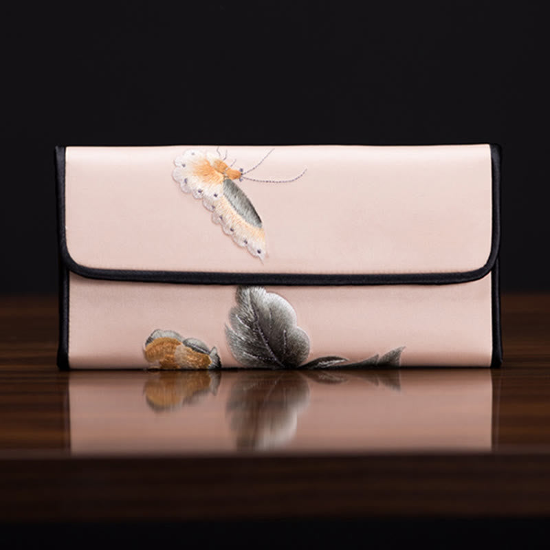 Sac à main long brodé de pivoines 20 x 10 cm