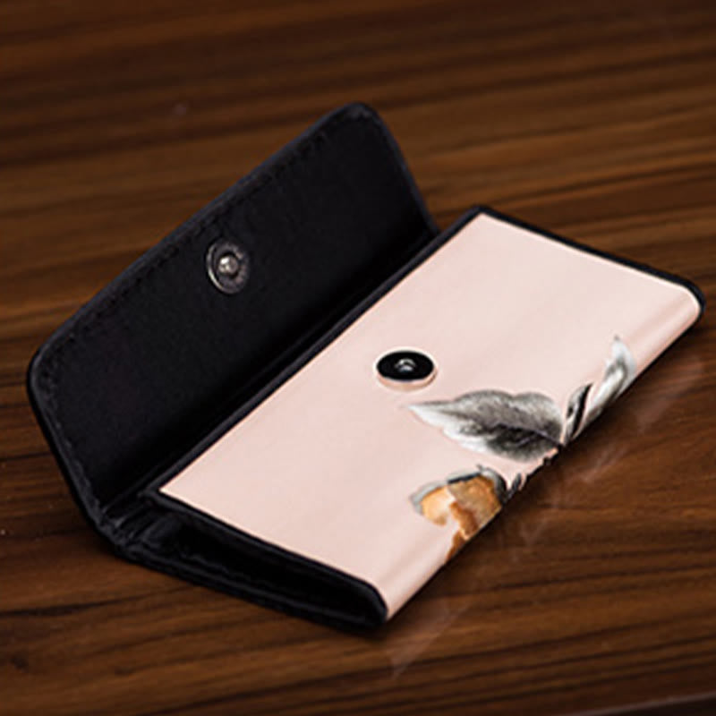 Sac à main long brodé de pivoines 20 x 10 cm