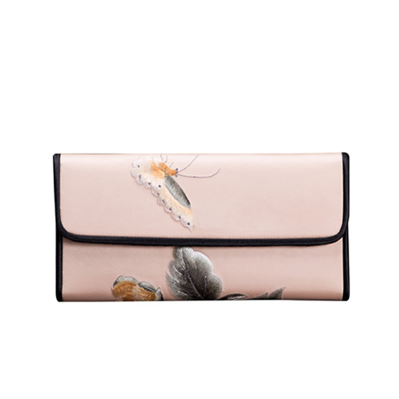 Sac à main long brodé de pivoines 20 x 10 cm