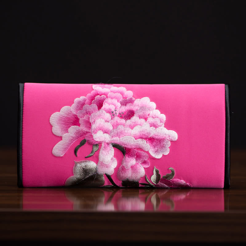 Sac à main long brodé de pivoines 20 x 10 cm