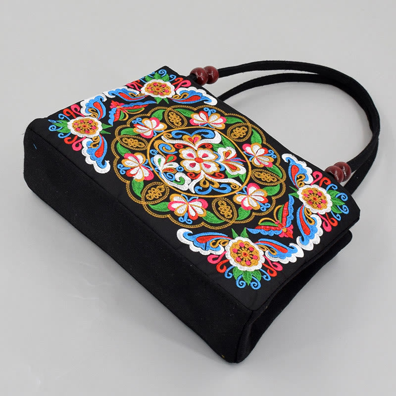 Sac de yoga en toile à motif de paon et de pivoine avec broderie recto verso