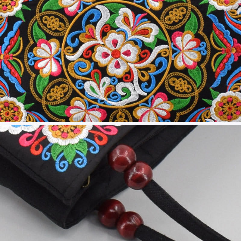 Sac de yoga en toile à motif de paon et de pivoine avec broderie recto verso