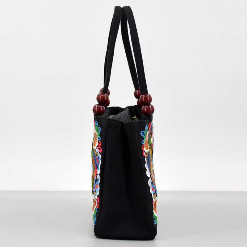 Sac de yoga en toile à motif de paon et de pivoine avec broderie recto verso