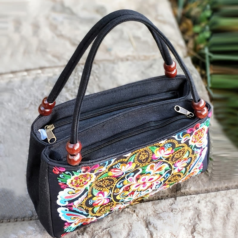 Sac de yoga en toile à motif de paon et de pivoine avec broderie recto verso