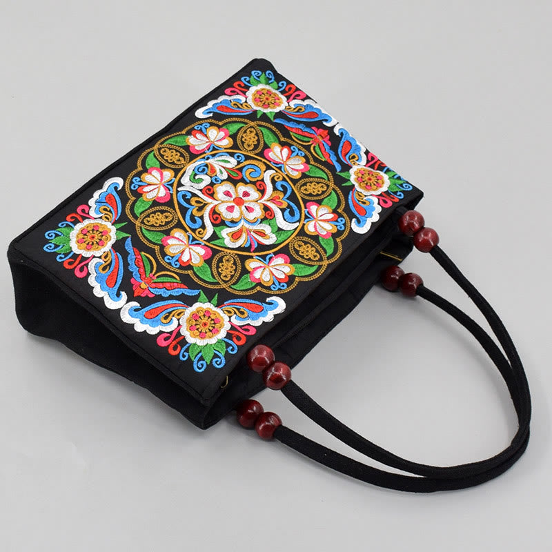 Sac de yoga en toile à motif de paon et de pivoine avec broderie recto verso