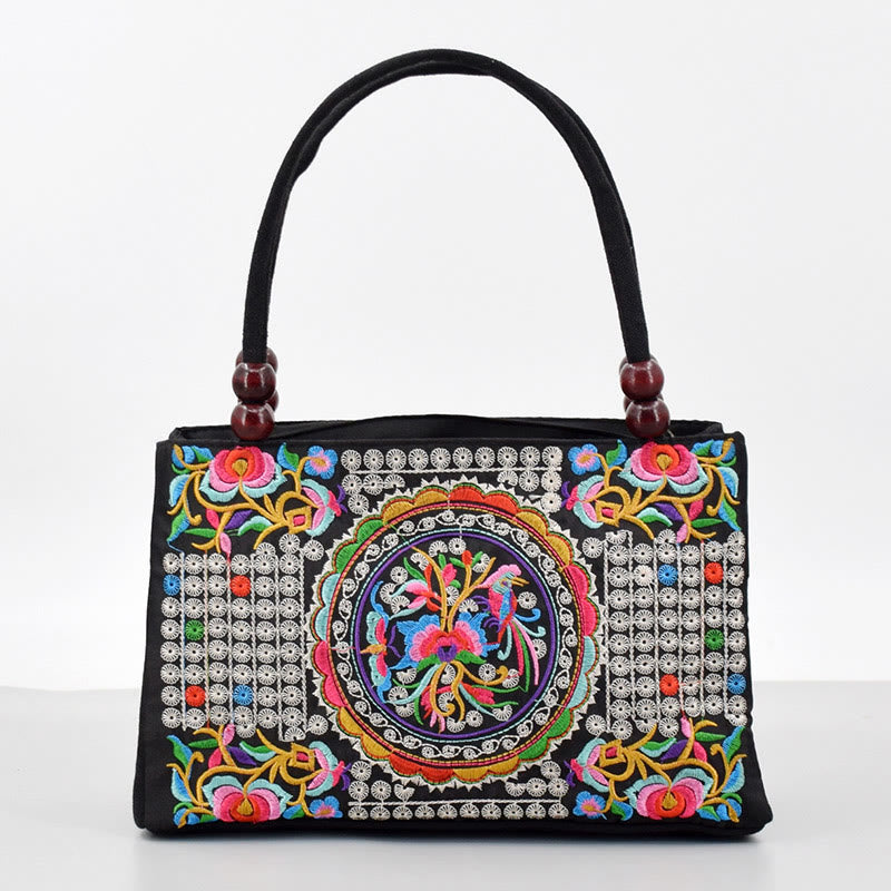 Sac de yoga en toile à motif de paon et de pivoine avec broderie recto verso