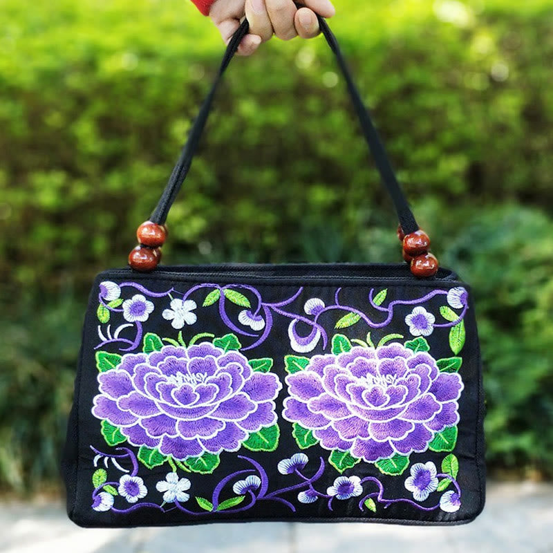 Sac de yoga en toile à motif de paon et de pivoine avec broderie recto verso