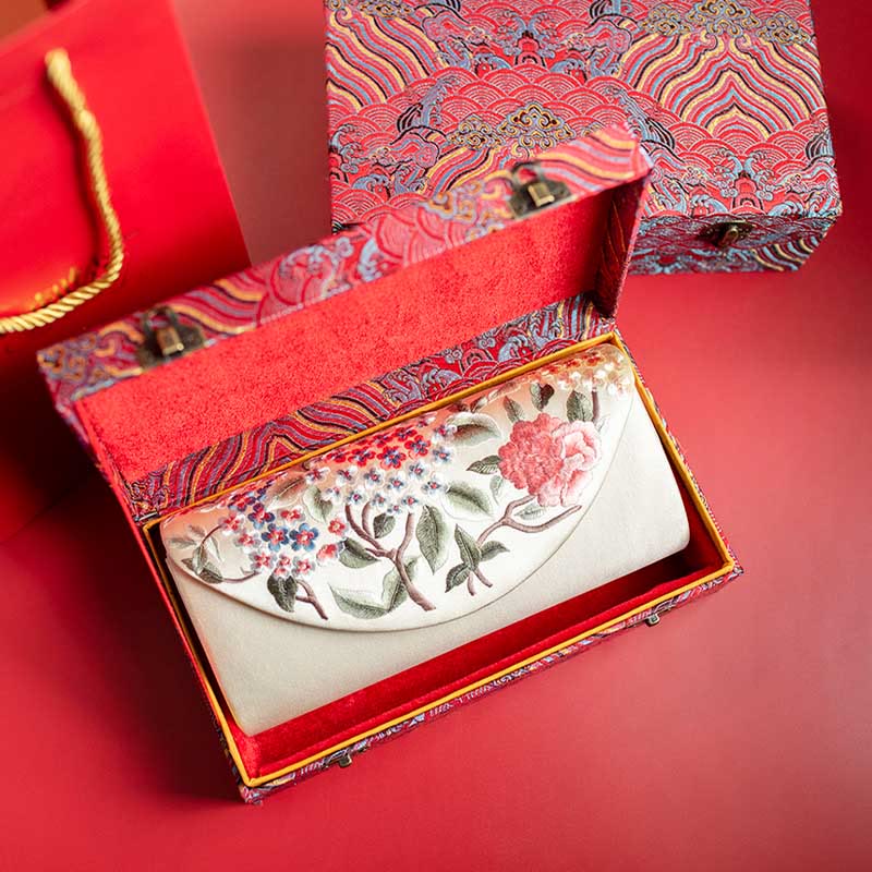 Sac bandoulière de mariage brodé pivoine tulipe 24 cm