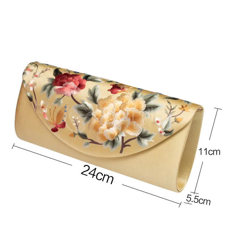 Sac bandoulière de mariage brodé pivoine tulipe 24 cm