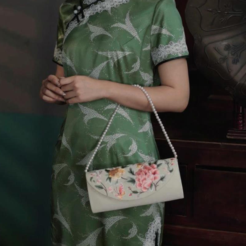 Sac bandoulière de mariage brodé pivoine tulipe 24 cm