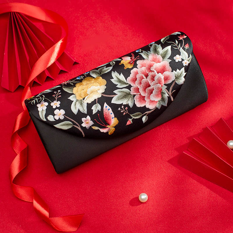 Sac bandoulière de mariage brodé pivoine tulipe 24 cm