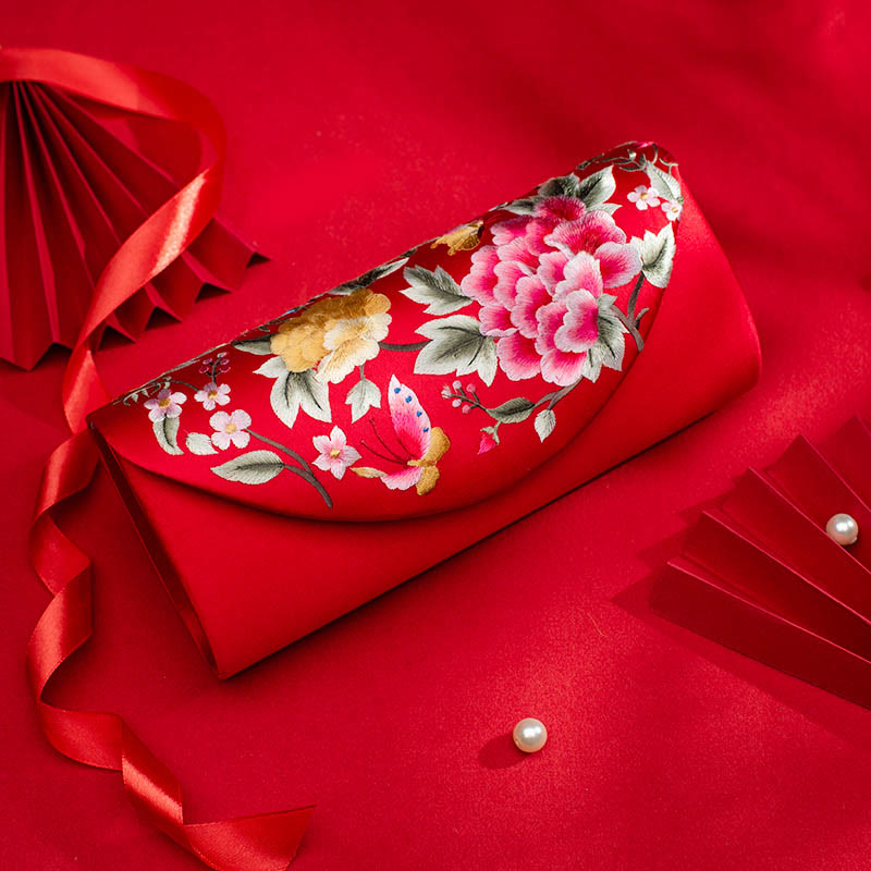 Sac bandoulière de mariage brodé pivoine tulipe 24 cm