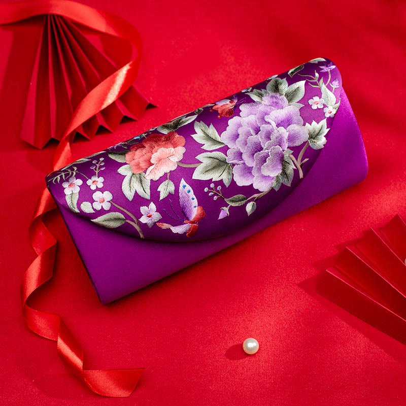 Sac bandoulière de mariage brodé pivoine tulipe 24 cm