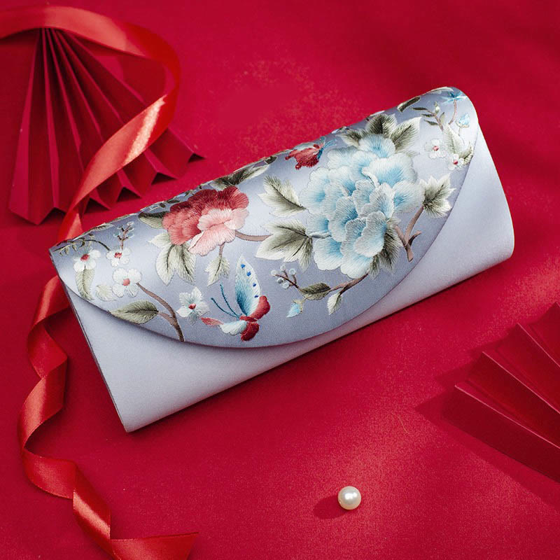 Sac bandoulière de mariage brodé pivoine tulipe 24 cm