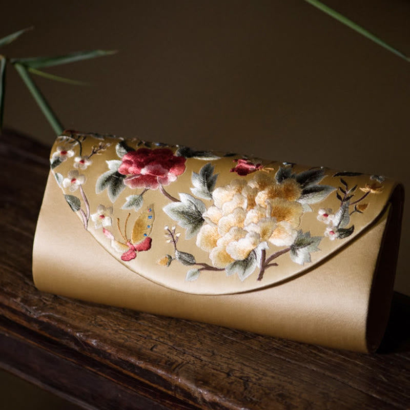 Sac bandoulière de mariage brodé pivoine tulipe 24 cm