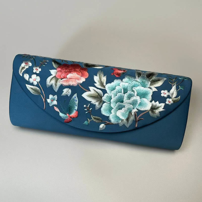 Sac bandoulière de mariage brodé pivoine tulipe 24 cm