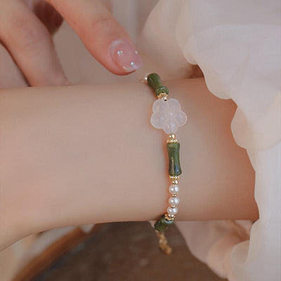 Bracelet spirituel de paix en agate, fleur de bambou et péridot