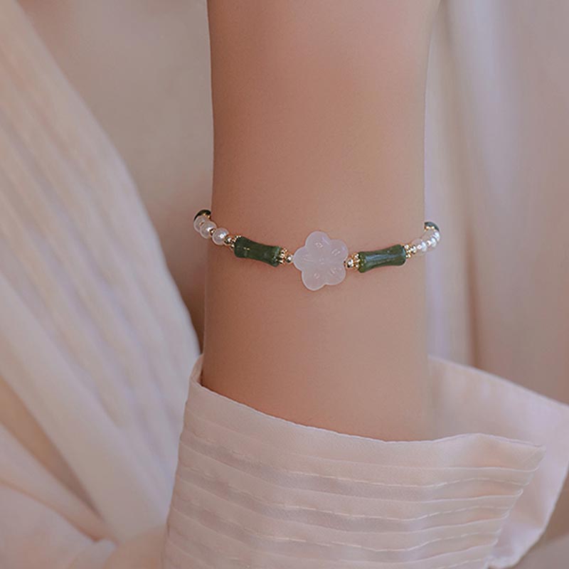 Bracelet spirituel de paix en agate, fleur de bambou et péridot
