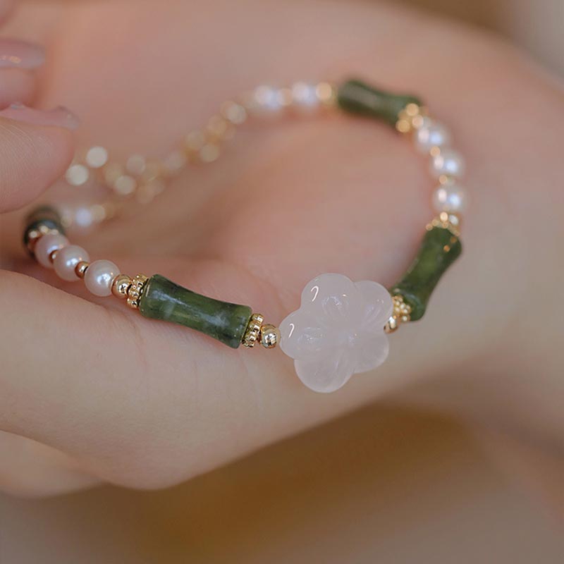 Bracelet spirituel de paix en agate, fleur de bambou et péridot