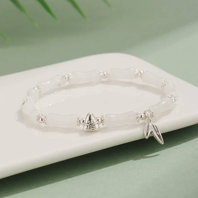Bracelet porte-bonheur symbolique en jade blanc péridot et bambou Fu