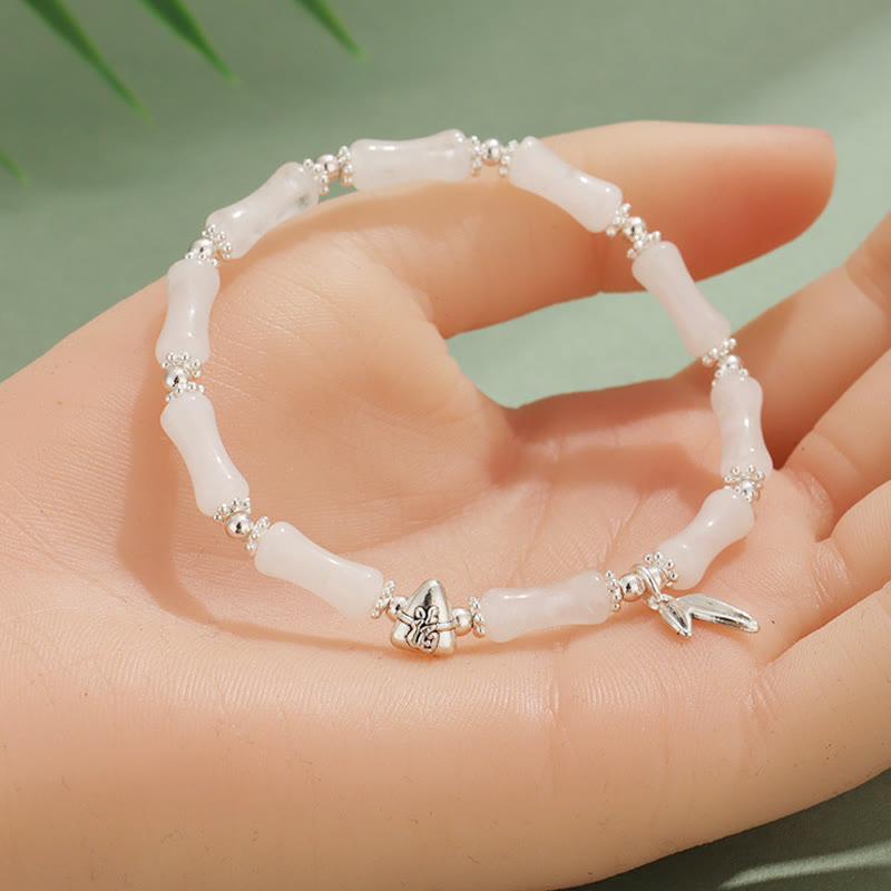 Bracelet porte-bonheur symbolique en jade blanc péridot et bambou Fu