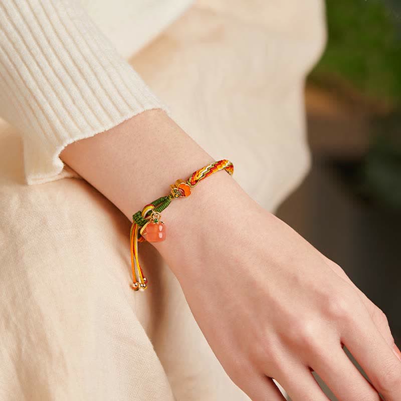 Bracelet en fil d'agate rouge kaki avec nœud de réincarnation