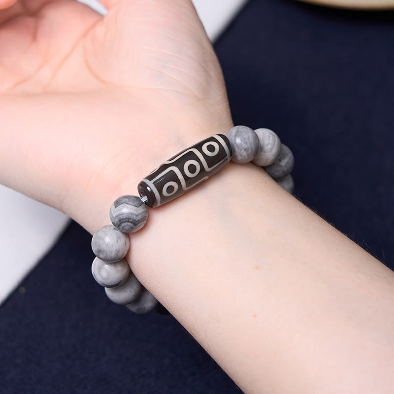 Bracelet unisexe en agate et perles dzi à neuf yeux en jaspe Picasso