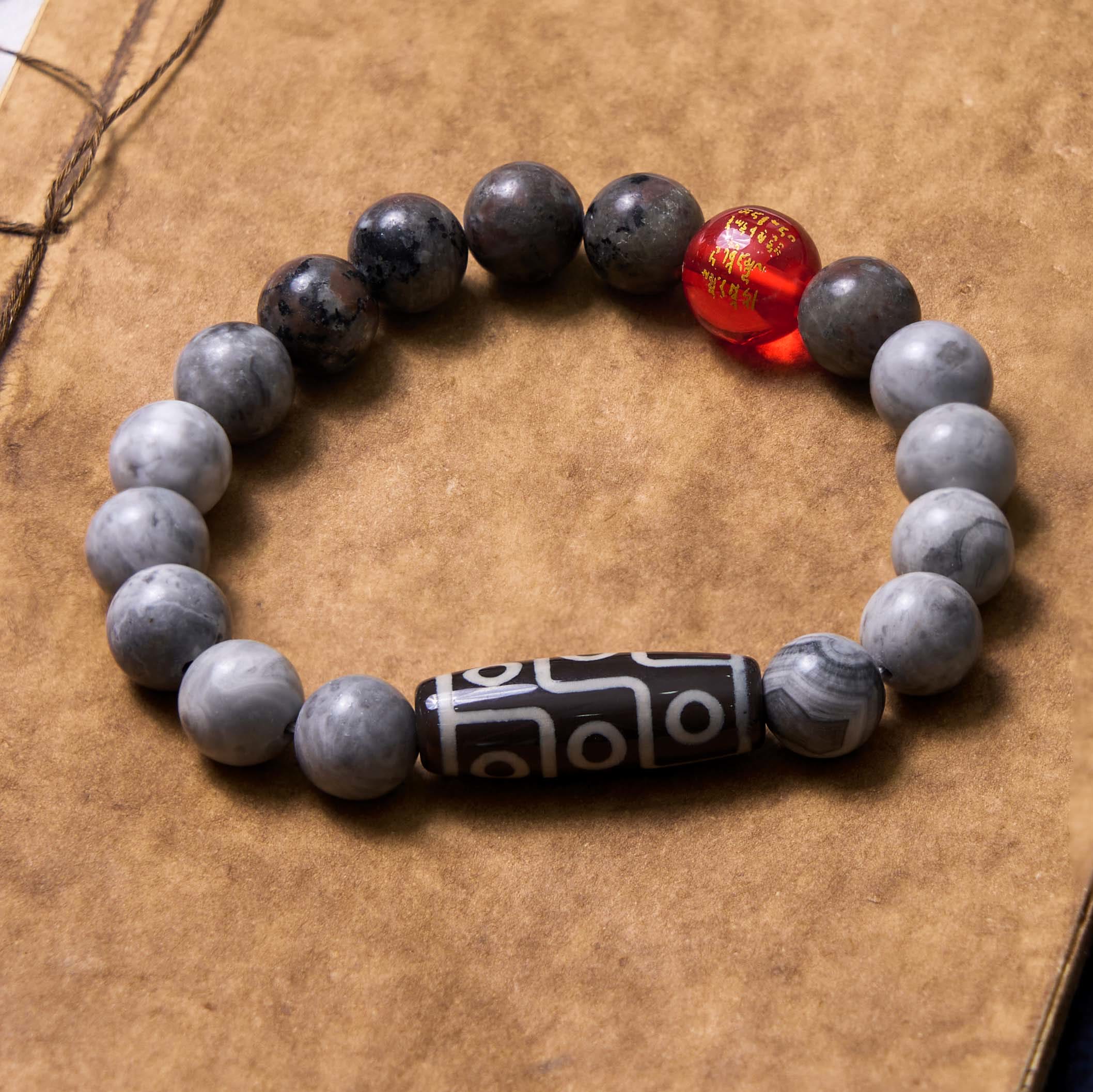 Bracelet unisexe en agate et perles dzi à neuf yeux en jaspe Picasso