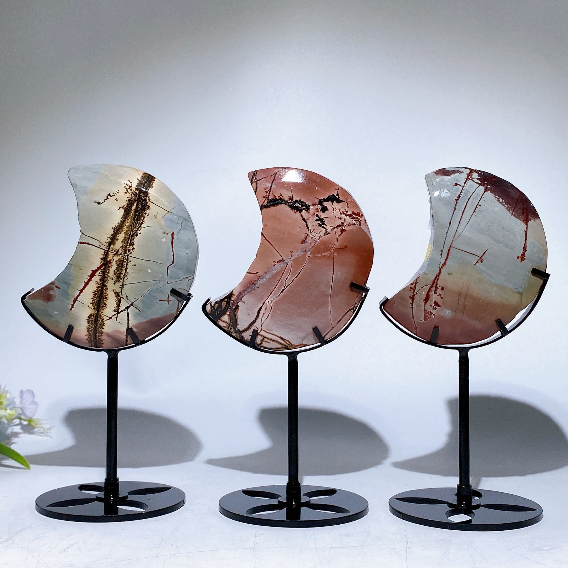 Picture Jasper 3.7in Moon Crystal Carving with Stand