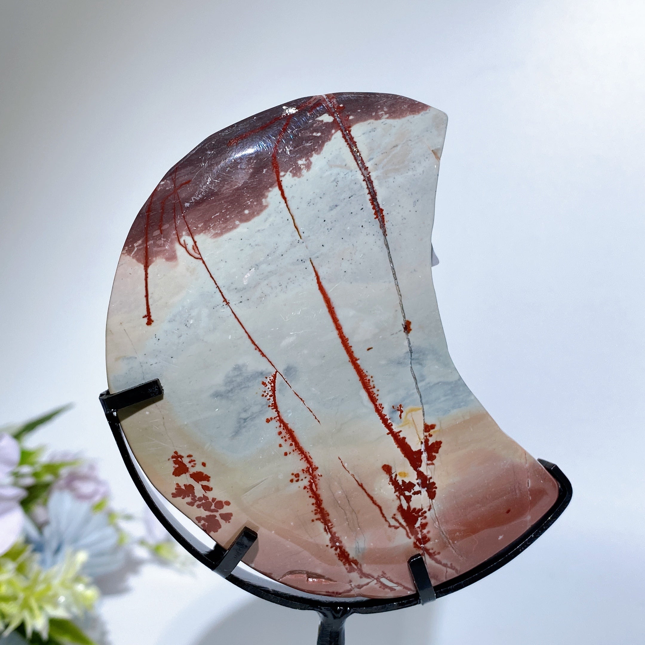 Picture Jasper 3.7in Moon Crystal Carving with Stand
