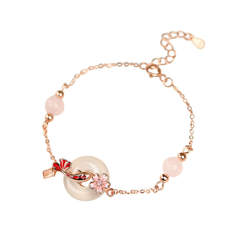Bracelet de paix en argent sterling avec calcédoine rose et poisson koï