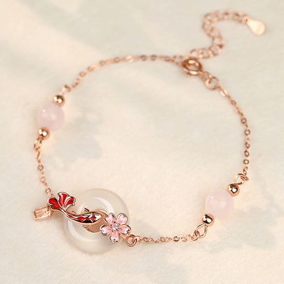 Bracelet de paix en argent sterling avec calcédoine rose et poisson koï