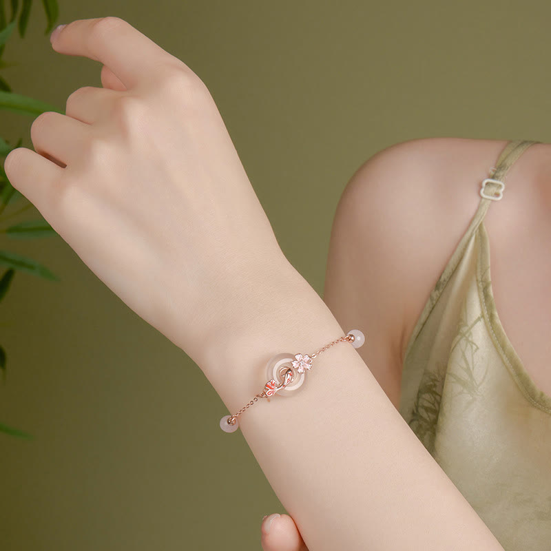 Bracelet de paix en argent sterling avec calcédoine rose et poisson koï