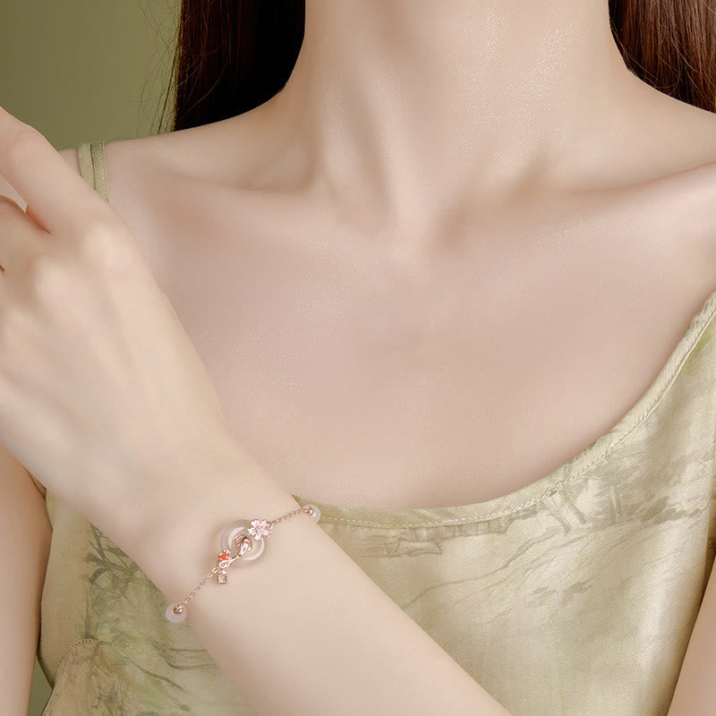 Bracelet de paix en argent sterling avec calcédoine rose et poisson koï