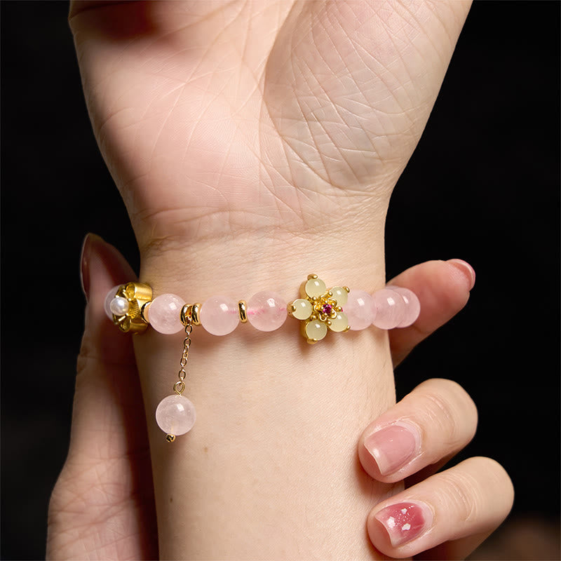 Bracelet en cristal de citrine rose pour la chaleur, l'amour et l'amour-propre