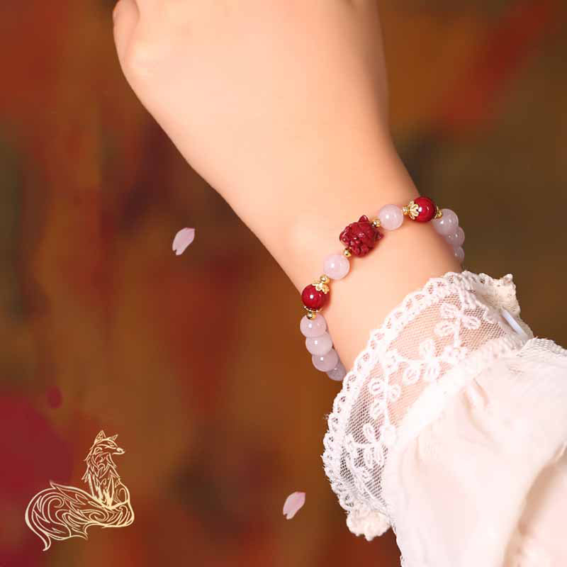 Bracelet d'amour renard à neuf queues en cristal rose 8 mm apaisant