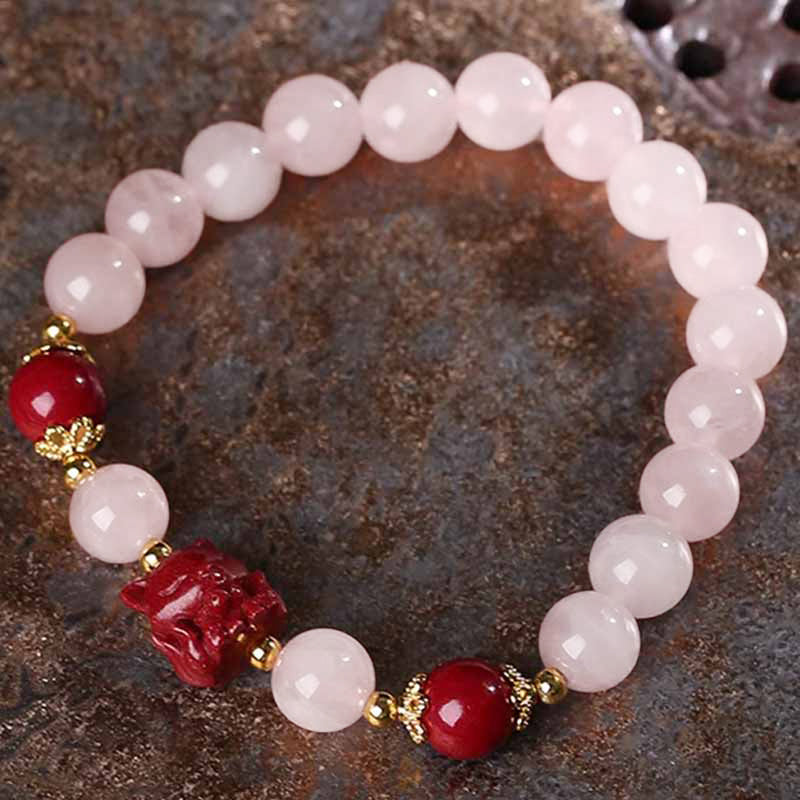 Bracelet d'amour renard à neuf queues en cristal rose 8 mm apaisant