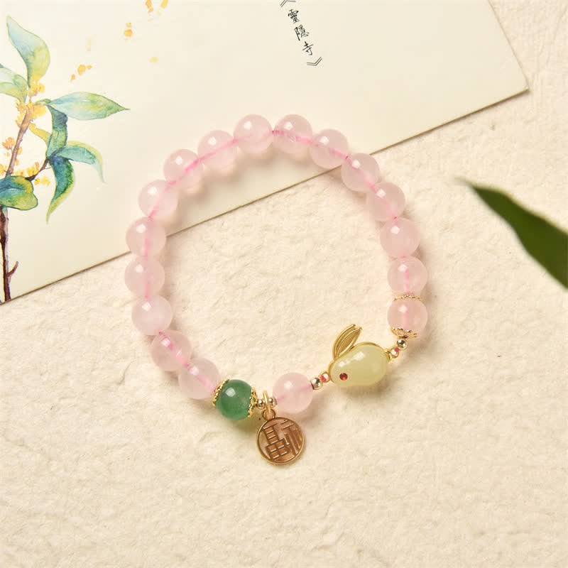 Bracelet d'amour en cristal rose Année du Lapin